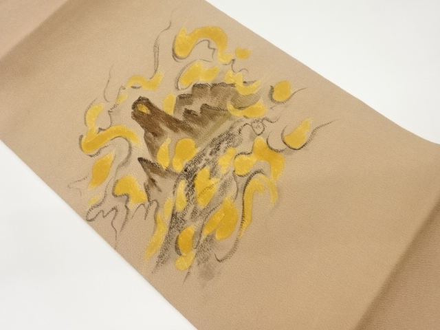 JAPANESE HIRAKI NAGOYA OBI / CHIRIMEN / HAND PAINTED / ABSTRACT MIST